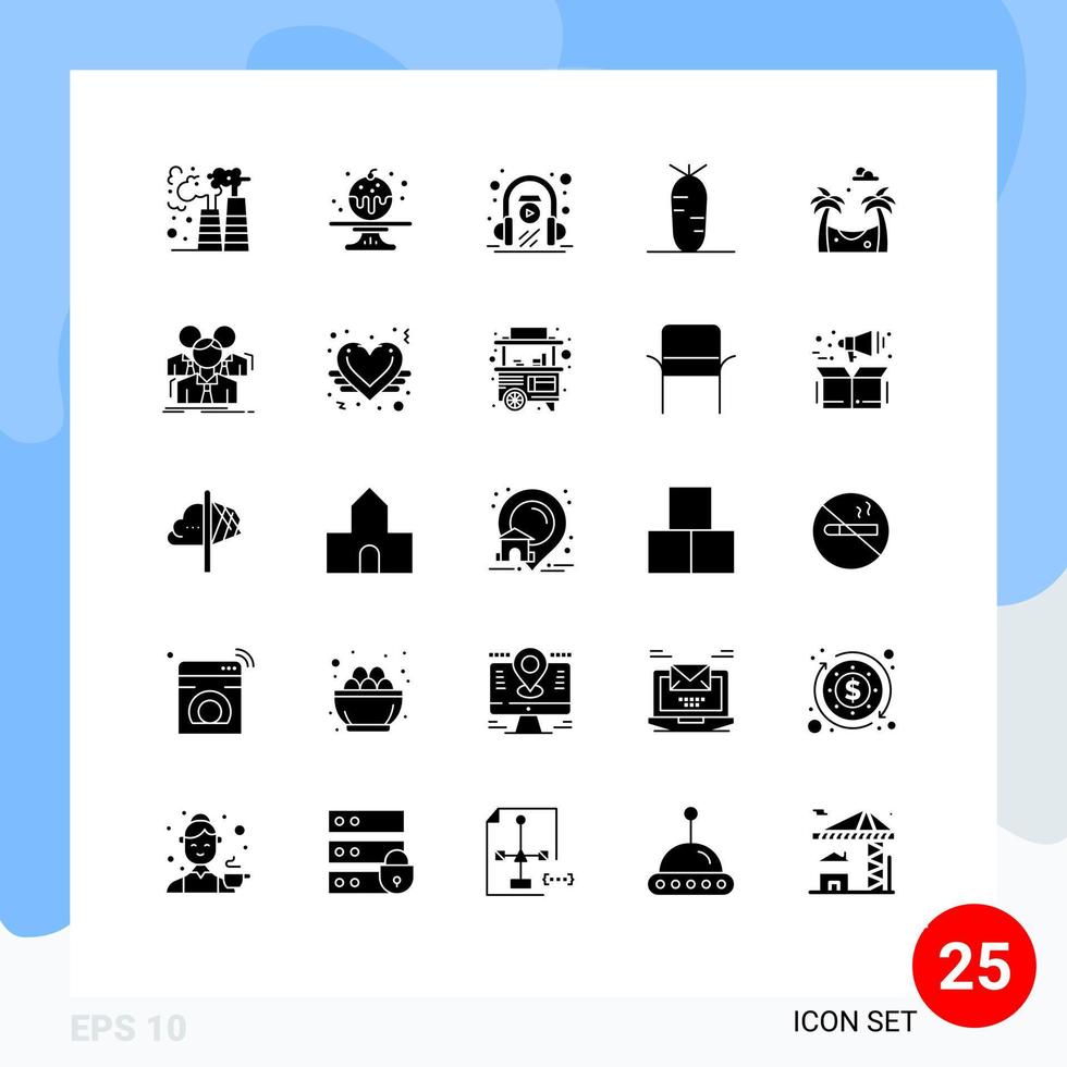 User Interface Pack of 25 Basic Solid Glyphs of team park headphone hammock food Editable Vector Design Elements