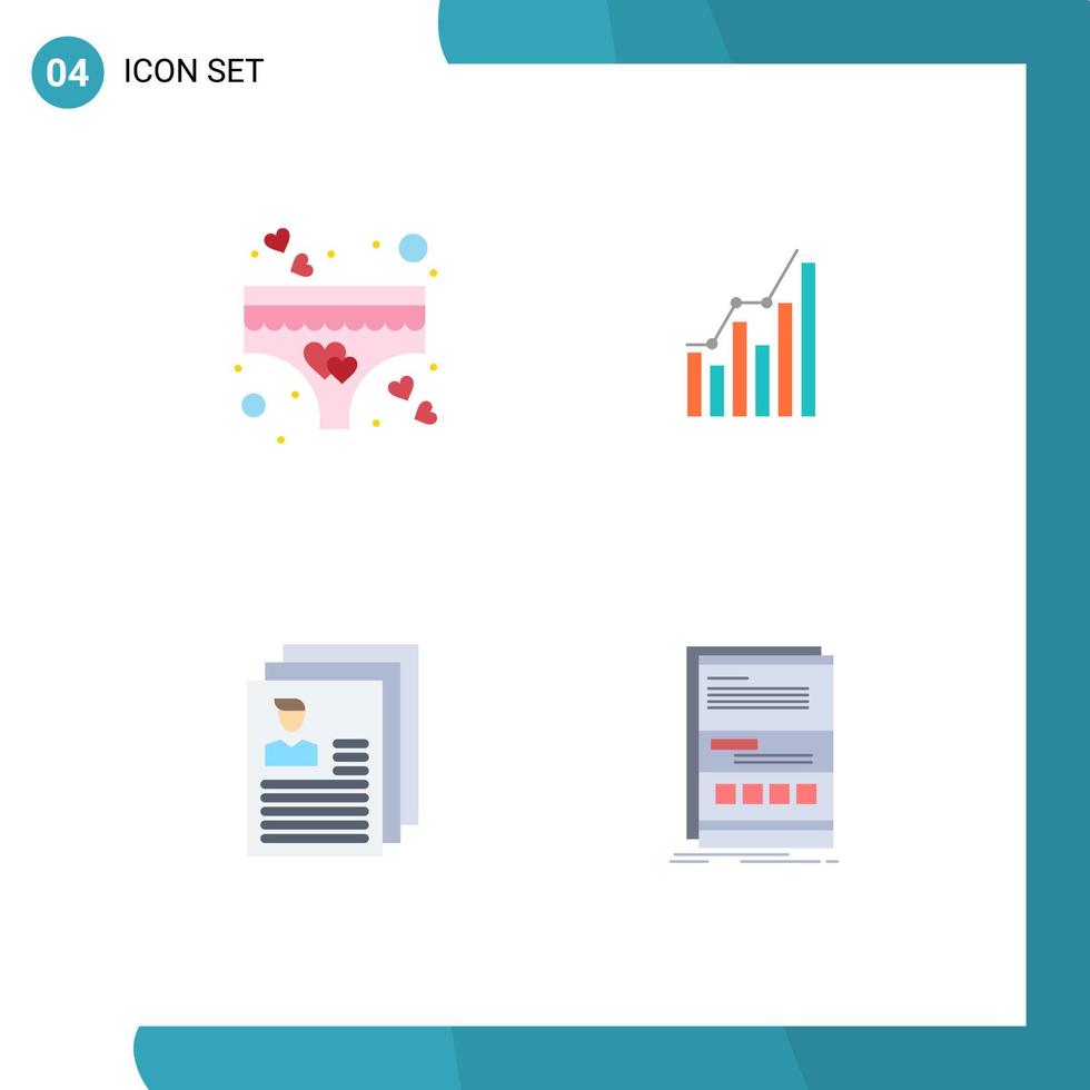 Paquete de iconos planos de 4 interfaces de usuario de signos y símbolos modernos de estadísticas cardíacas elementos de diseño de vectores editables de cuentas comerciales románticas