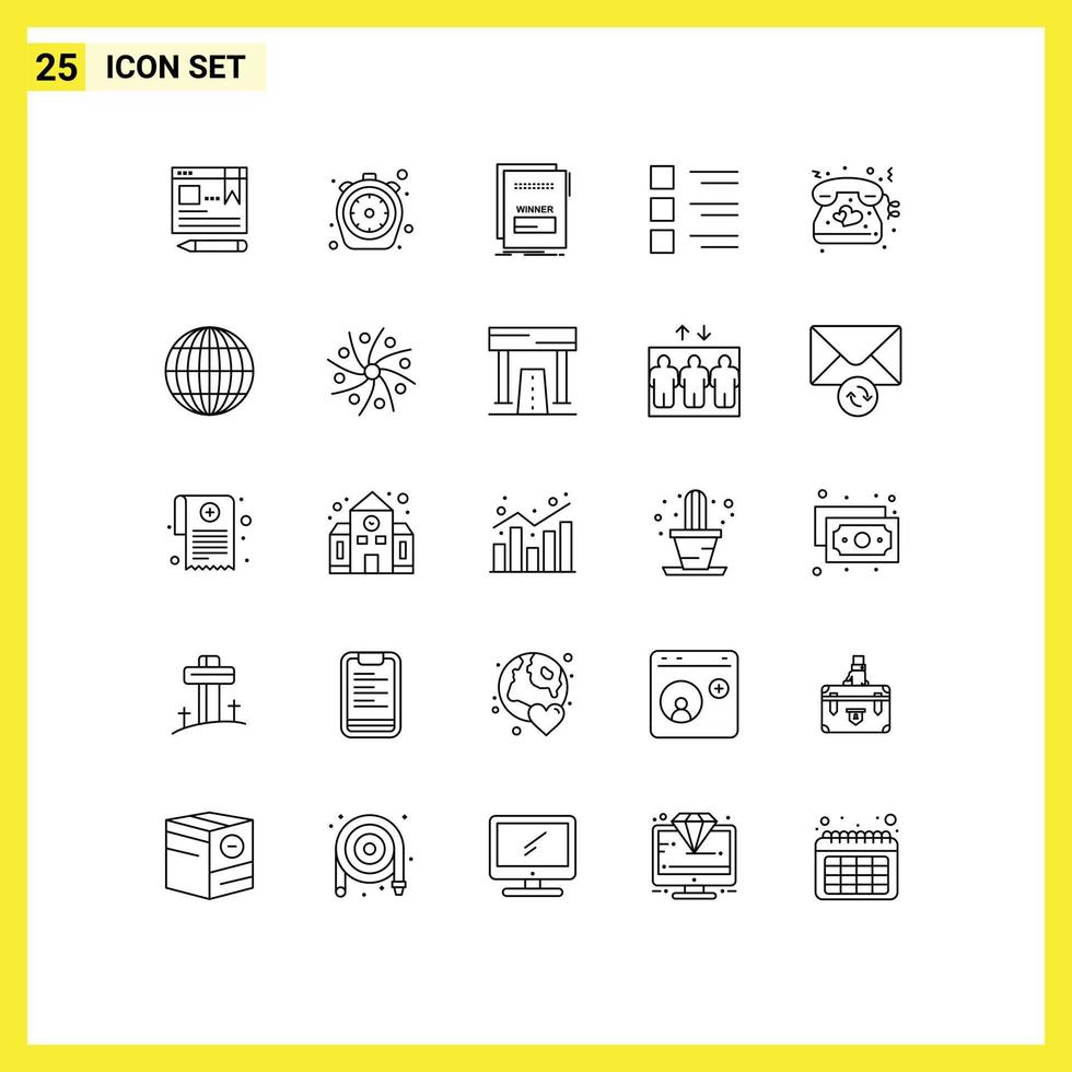 Line Pack of 25 Universal Symbols of menu details timer checklist malicious Editable Vector Design Elements