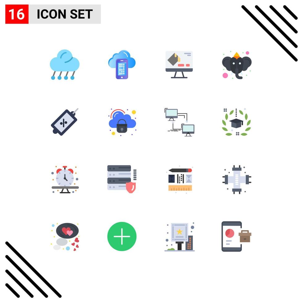 Modern Set of 16 Flat Colors and symbols such as ecommerce hindu cell ganesha screen Editable Pack of Creative Vector Design Elements