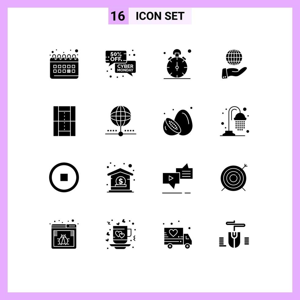 Modern Set of 16 Solid Glyphs Pictograph of services global sale business timer Editable Vector Design Elements