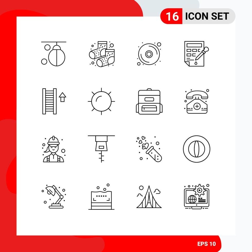 Set of 16 Modern UI Icons Symbols Signs for staircase ladder cd color fill color bucket Editable Vector Design Elements