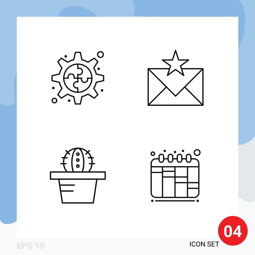 paquete de interfaz de usuario de 4 colores planos básicos de línea rellena de favoritos creativos de comunicación de macetas que planifican elementos de diseño de vectores editables