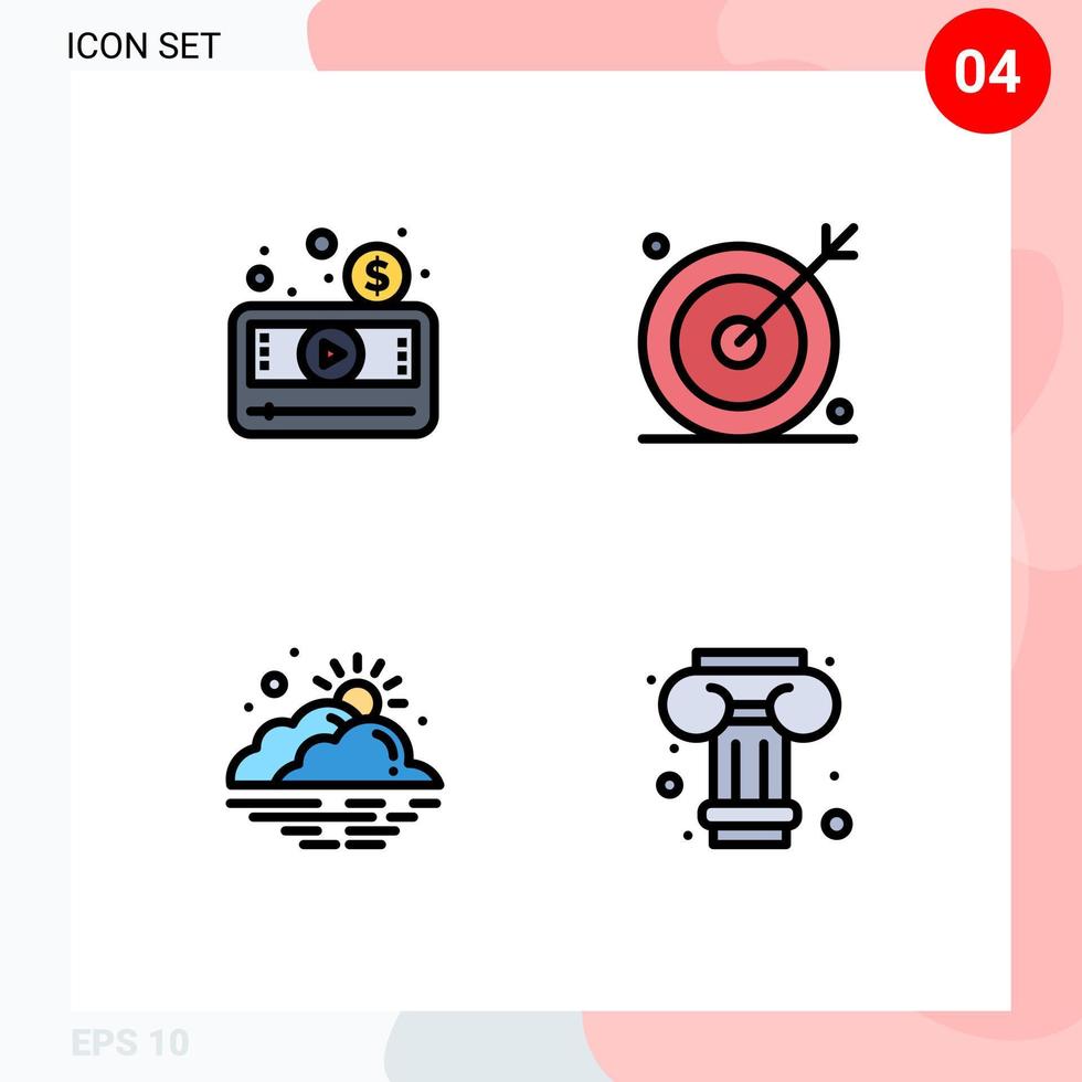 Pictogram Set of 4 Simple Filledline Flat Colors of money seo player media day Editable Vector Design Elements