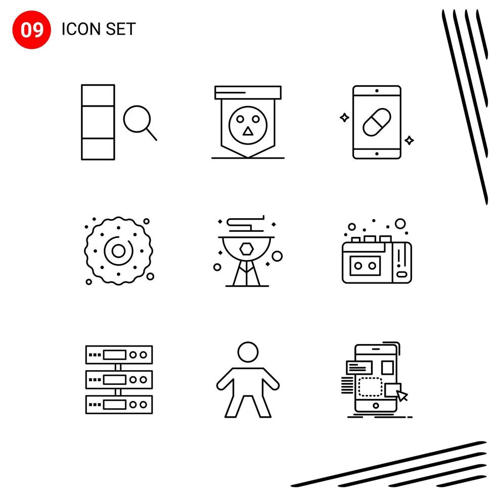 colección de 9 iconos vectoriales en estilo de línea píxel símbolos de contorno perfecto para web y signos de iconos de línea móvil sobre fondo blanco 9 iconos vector