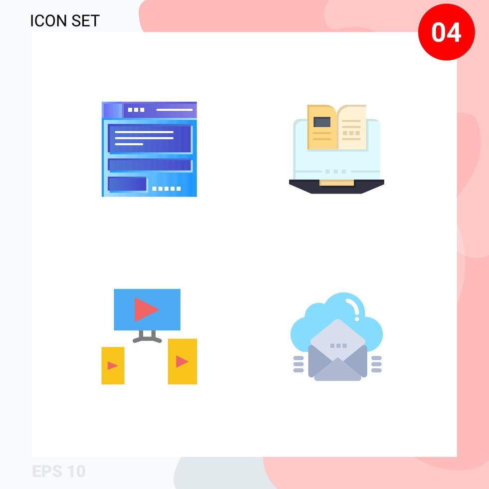 Group of 4 Modern Flat Icons Set for file video code book cloud Editable Vector Design Elements
