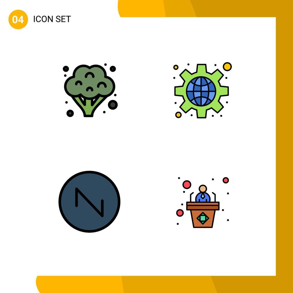 Universal Icon Symbols Group of 4 Modern Filledline Flat Colors of broccoli wave configuration settings employee Editable Vector Design Elements