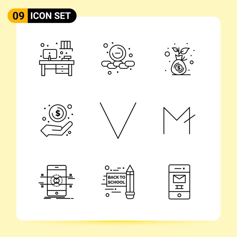 9 Creative Icons for Modern website design and responsive mobile apps 9 Outline Symbols Signs on White Background 9 Icon Pack vector