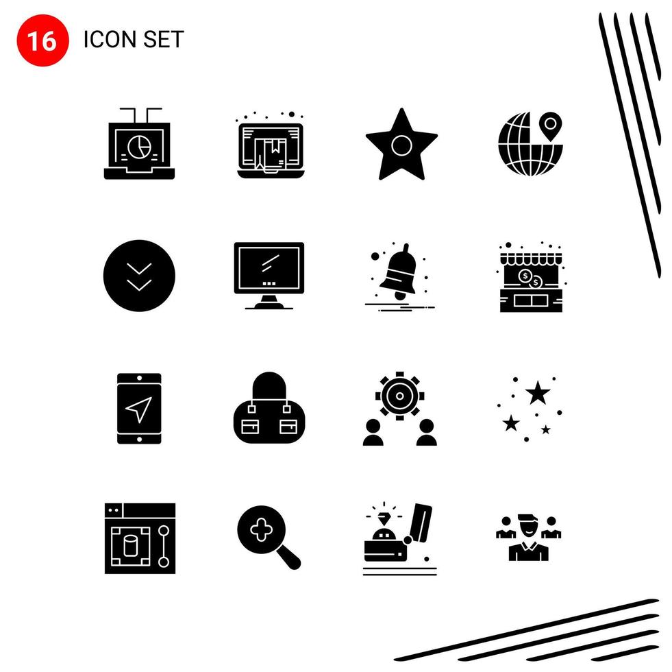 Collection of 16 Vector Icons in solid style Pixle Perfect Glyph Symbols for Web and Mobile Solid Icon Signs on White Background 16 Icons