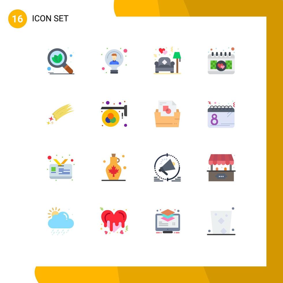 16 Flat Color concept for Websites Mobile and Apps meteor asteroid couch love calendar Editable Pack of Creative Vector Design Elements