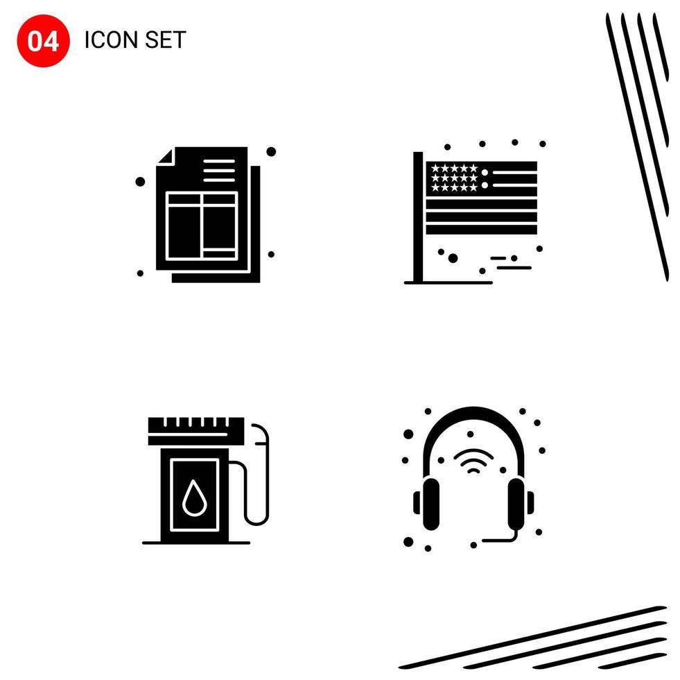 Collection of 4 Vector Icons in solid style Pixle Perfect Glyph Symbols for Web and Mobile Solid Icon Signs on White Background 4 Icons