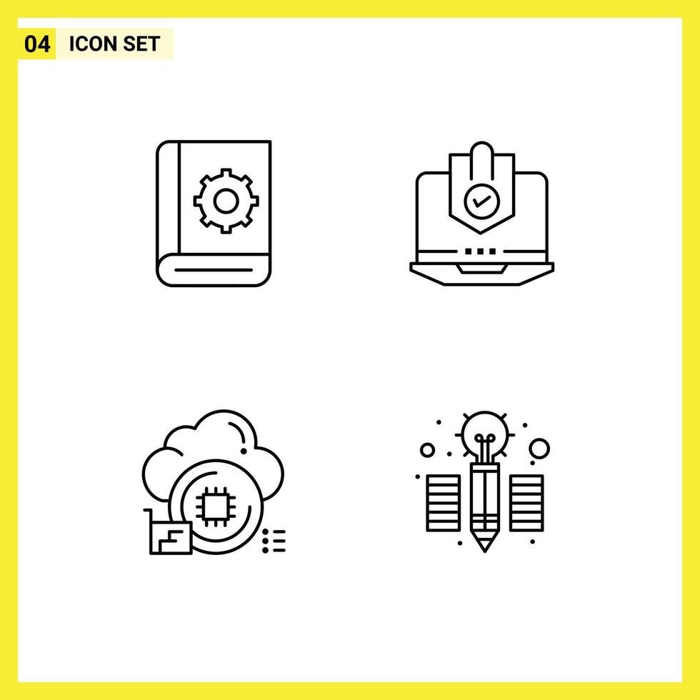Modern Set of 4 Filledline Flat Colors and symbols such as assistant protected instruction computer security Editable Vector Design Elements