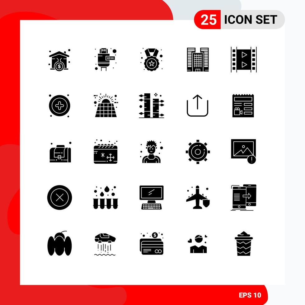 25 User Interface Solid Glyph Pack of modern Signs and Symbols of multimedia media reward film business Editable Vector Design Elements