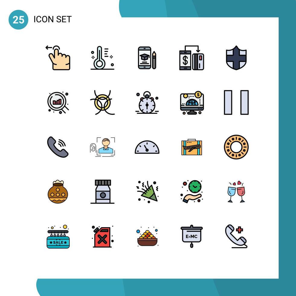 25 iconos creativos signos y símbolos modernos de protección pago educación máquina sin efectivo elementos de diseño vectorial editables vector