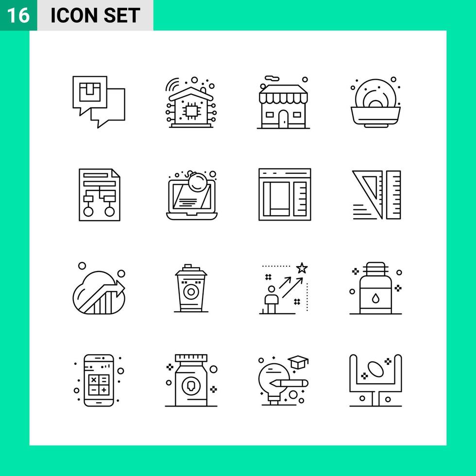 Pack of 16 Line Style Icon Set Outline Symbols for print Creative Signs Isolated on White Background 16 Icon Set vector