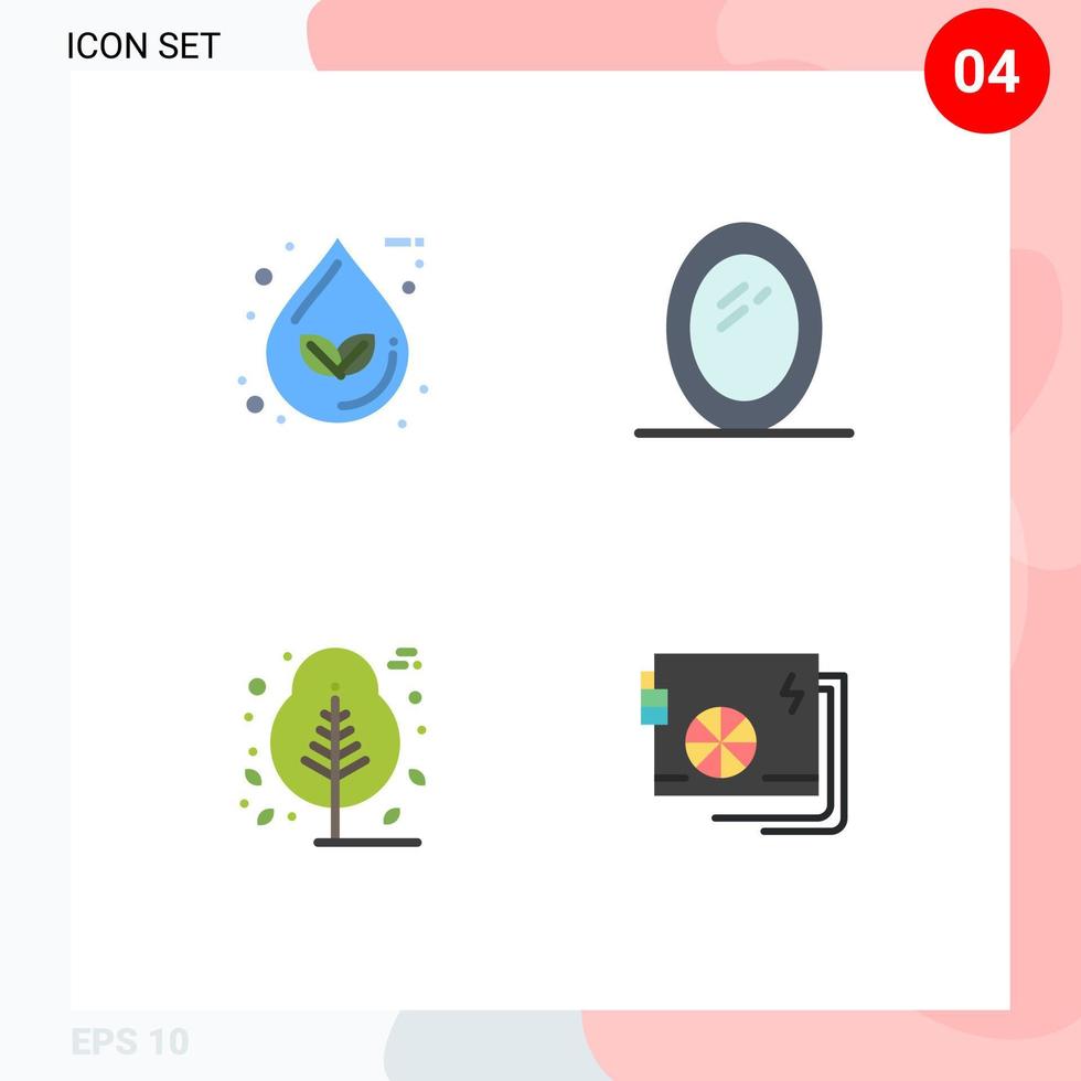 Pack of 4 Modern Flat Icons Signs and Symbols for Web Print Media such as drop nature ecology interior tree Editable Vector Design Elements