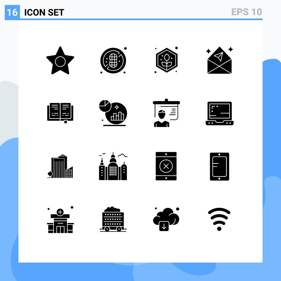16 Universal Solid Glyphs Set for Web and Mobile Applications analysis education plant book mail Editable Vector Design Elements