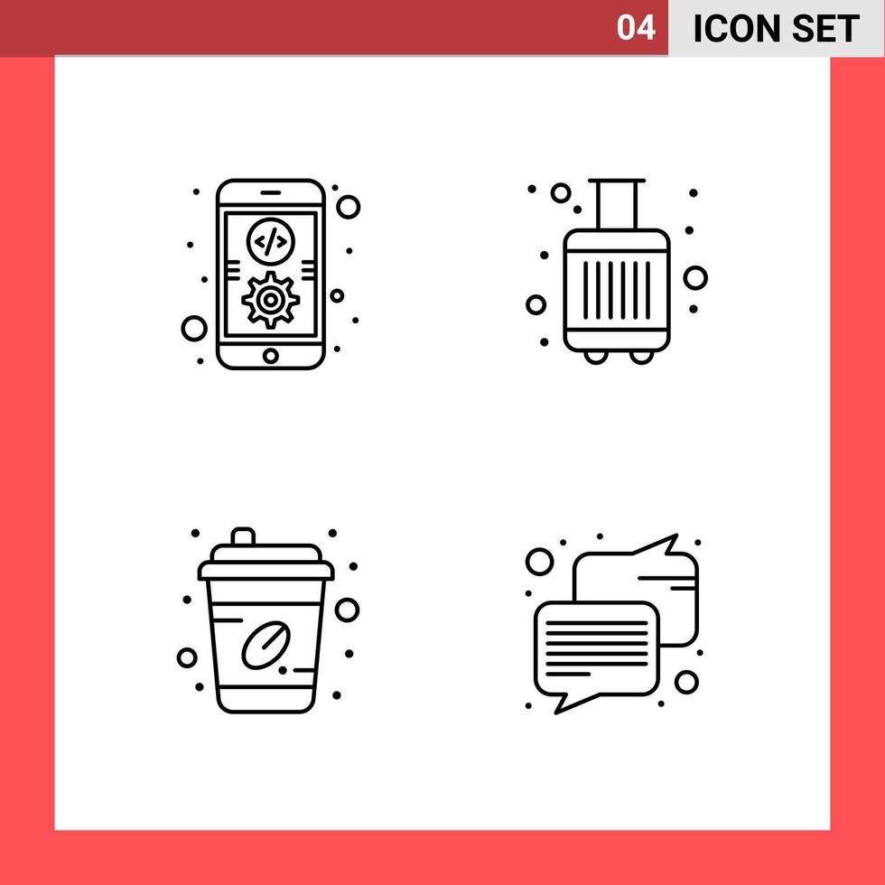 4 Icon Pack Line Style Outline Symbols on White Background Simple Signs for general designing vector