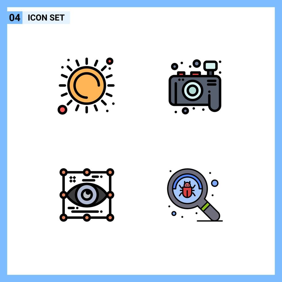 Universal Icon Symbols Group of 4 Modern Filledline Flat Colors of summer eye heat photography view Editable Vector Design Elements