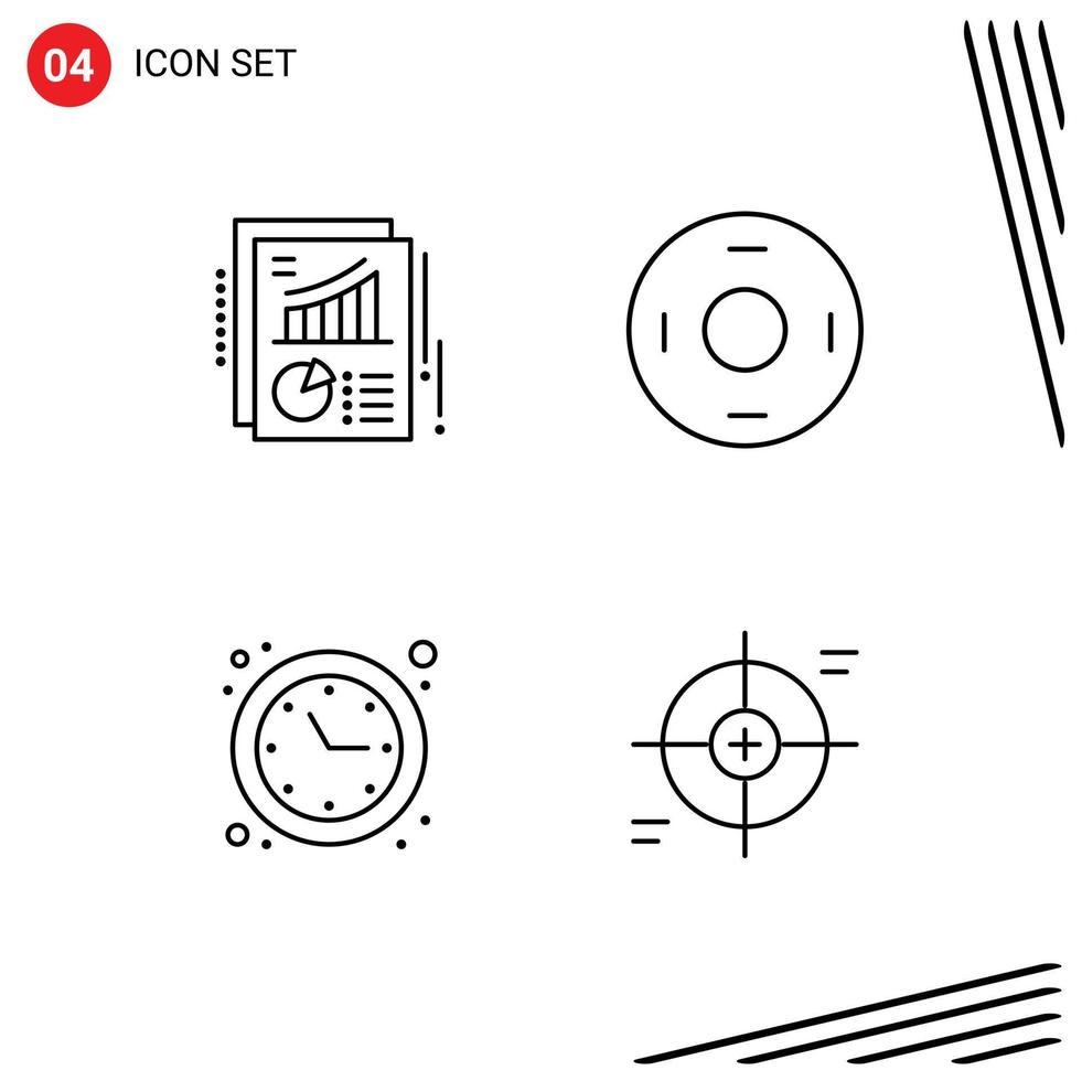 Set of 4 Modern UI Icons Symbols Signs for chart optimization report symbolism time optimization Editable Vector Design Elements