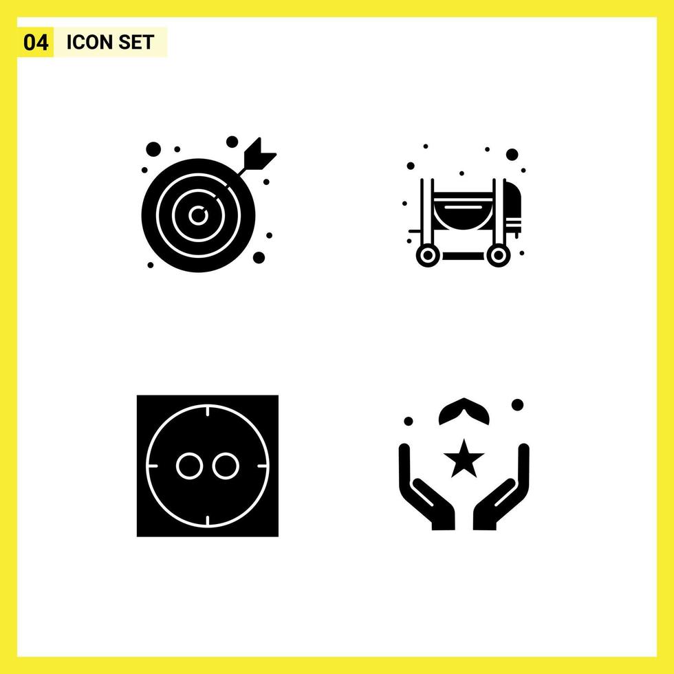 Group of 4 Solid Glyphs Signs and Symbols for bulls eye dua concrete electric hand Editable Vector Design Elements