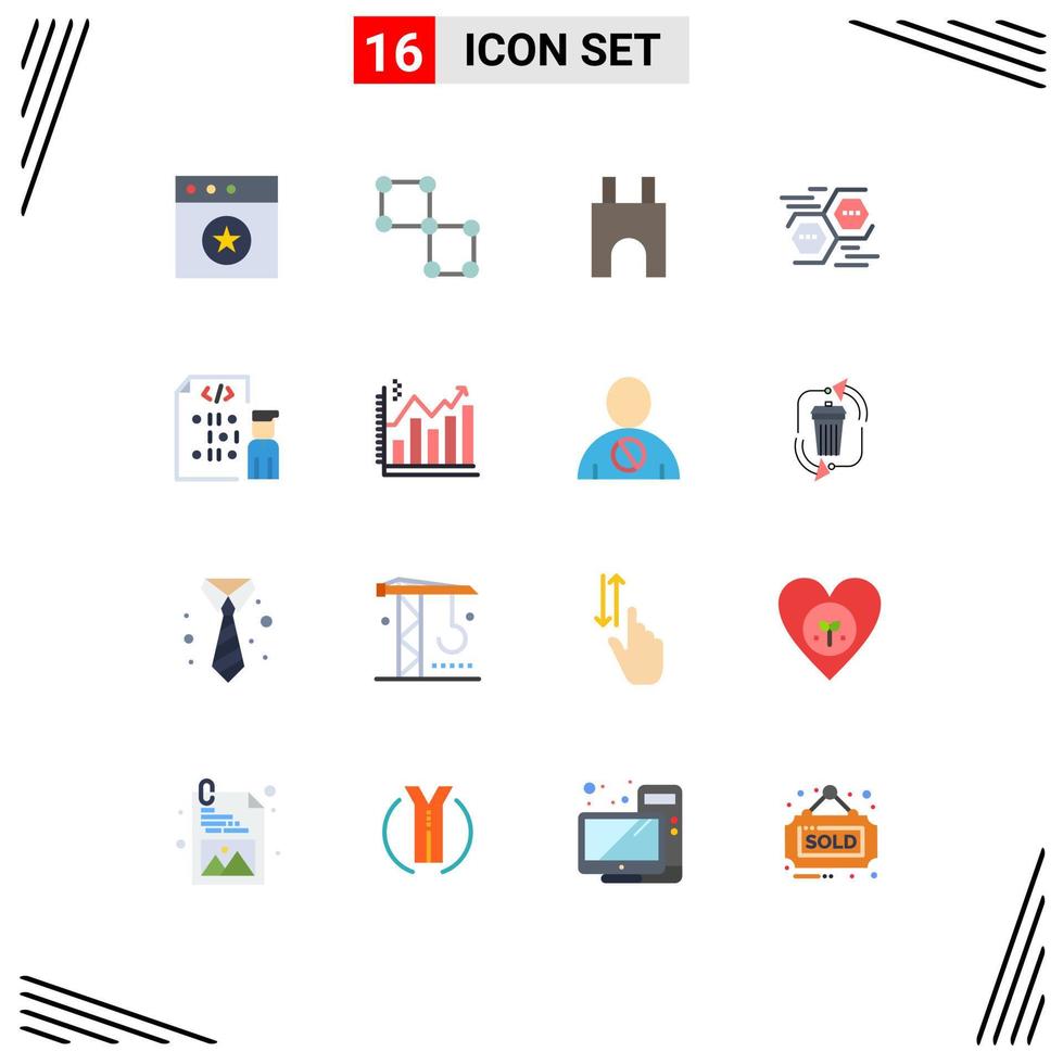 Set of 16 Modern UI Icons Symbols Signs for coding hexagon castle building data connect Editable Pack of Creative Vector Design Elements