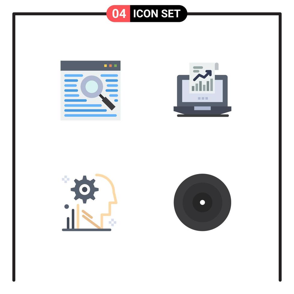 4 User Interface Flat Icon Pack of modern Signs and Symbols of browser mind window sales process Editable Vector Design Elements