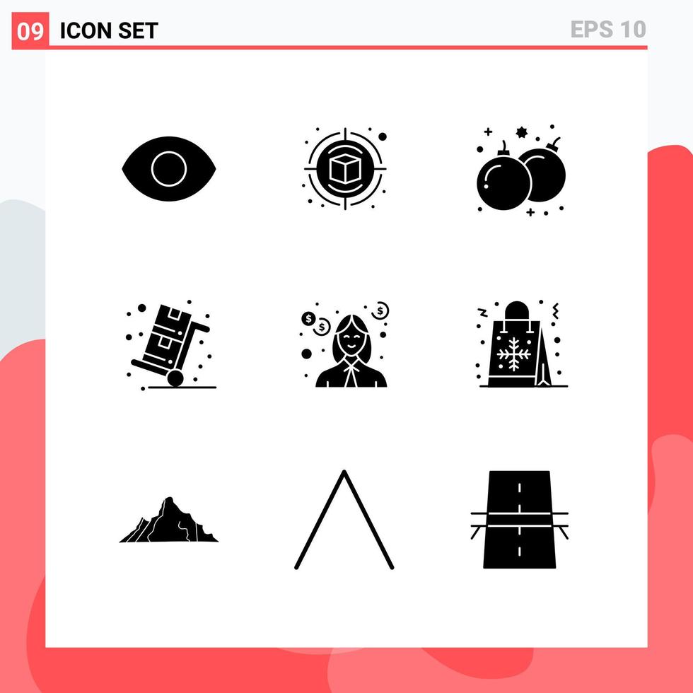 User Interface Pack of 9 Basic Solid Glyphs of investment debt game trolley sales Editable Vector Design Elements