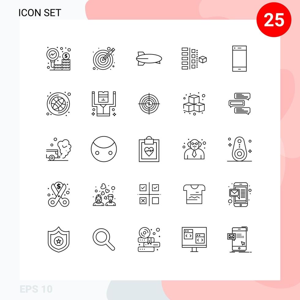 25 Universal Line Signs Symbols of call planning balloon plan development Editable Vector Design Elements