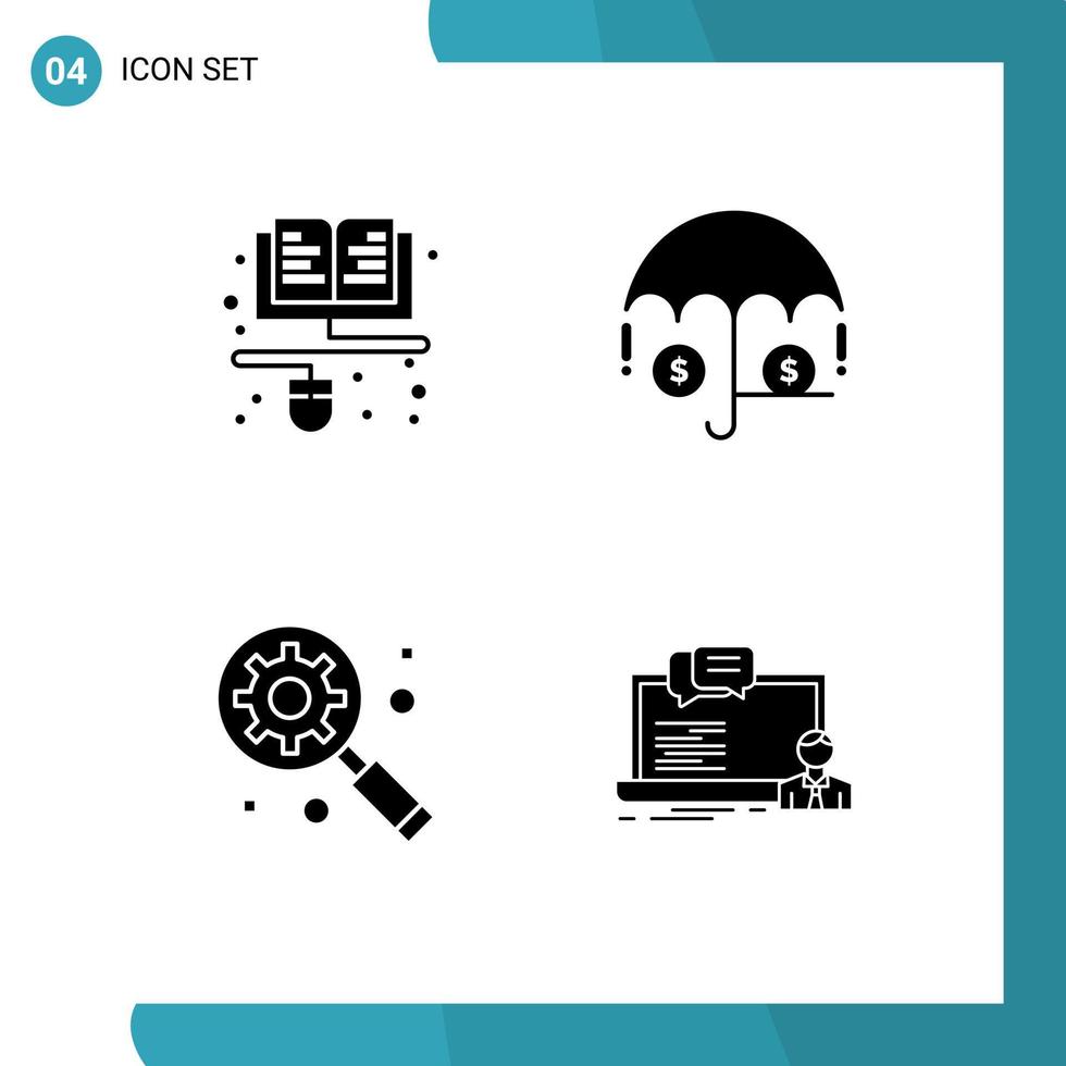 Universal Icon Symbols Group of 4 Modern Solid Glyphs of course internet marketing online investment course Editable Vector Design Elements
