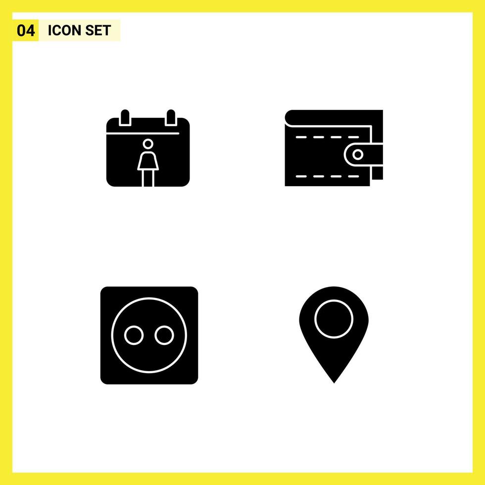 Editable Vector Line Pack of Simple Solid Glyphs of calendar location money eco marker Editable Vector Design Elements