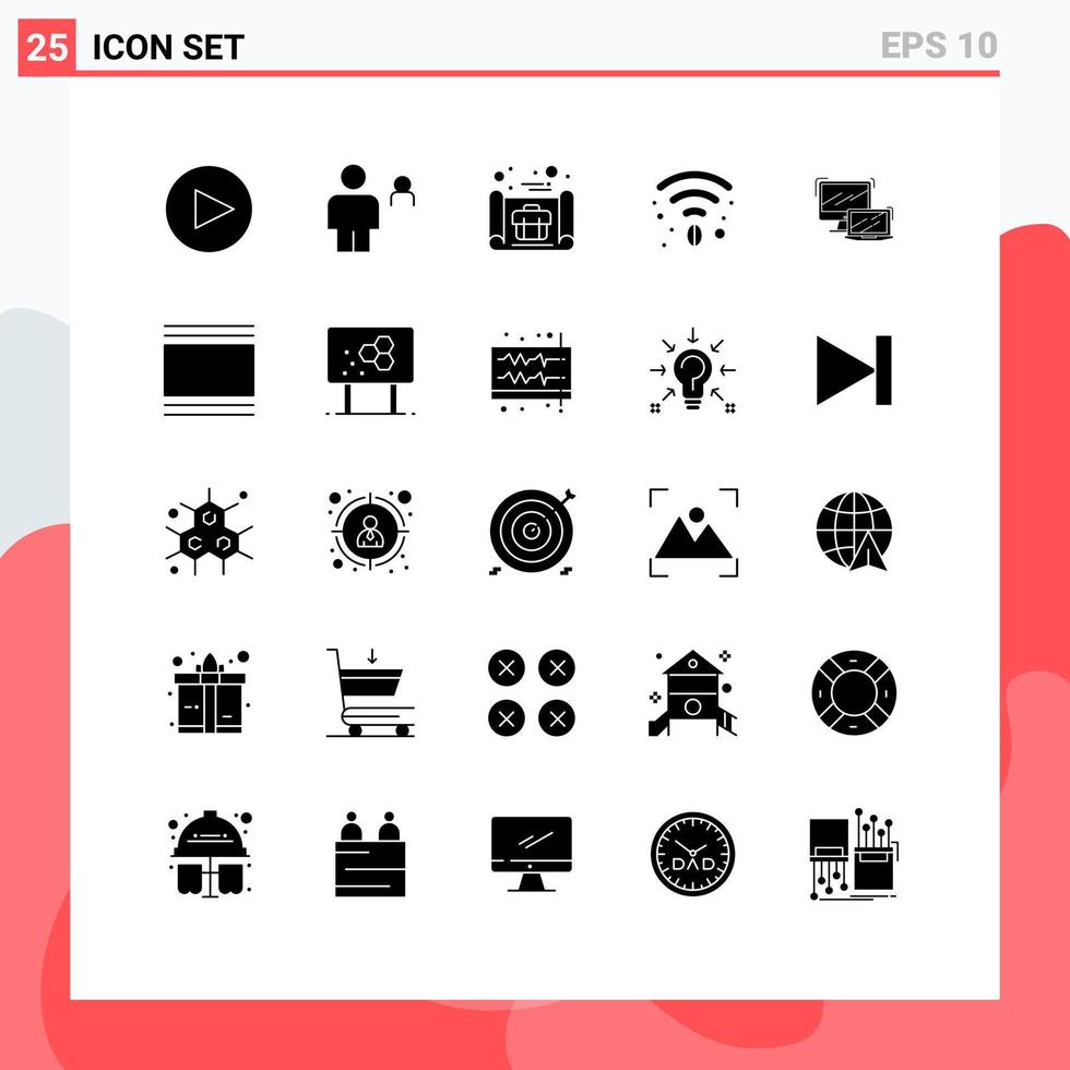 Pack of 25 Modern Solid Glyphs Signs and Symbols for Web Print Media such as macbook business business plan computer coffee Editable Vector Design Elements