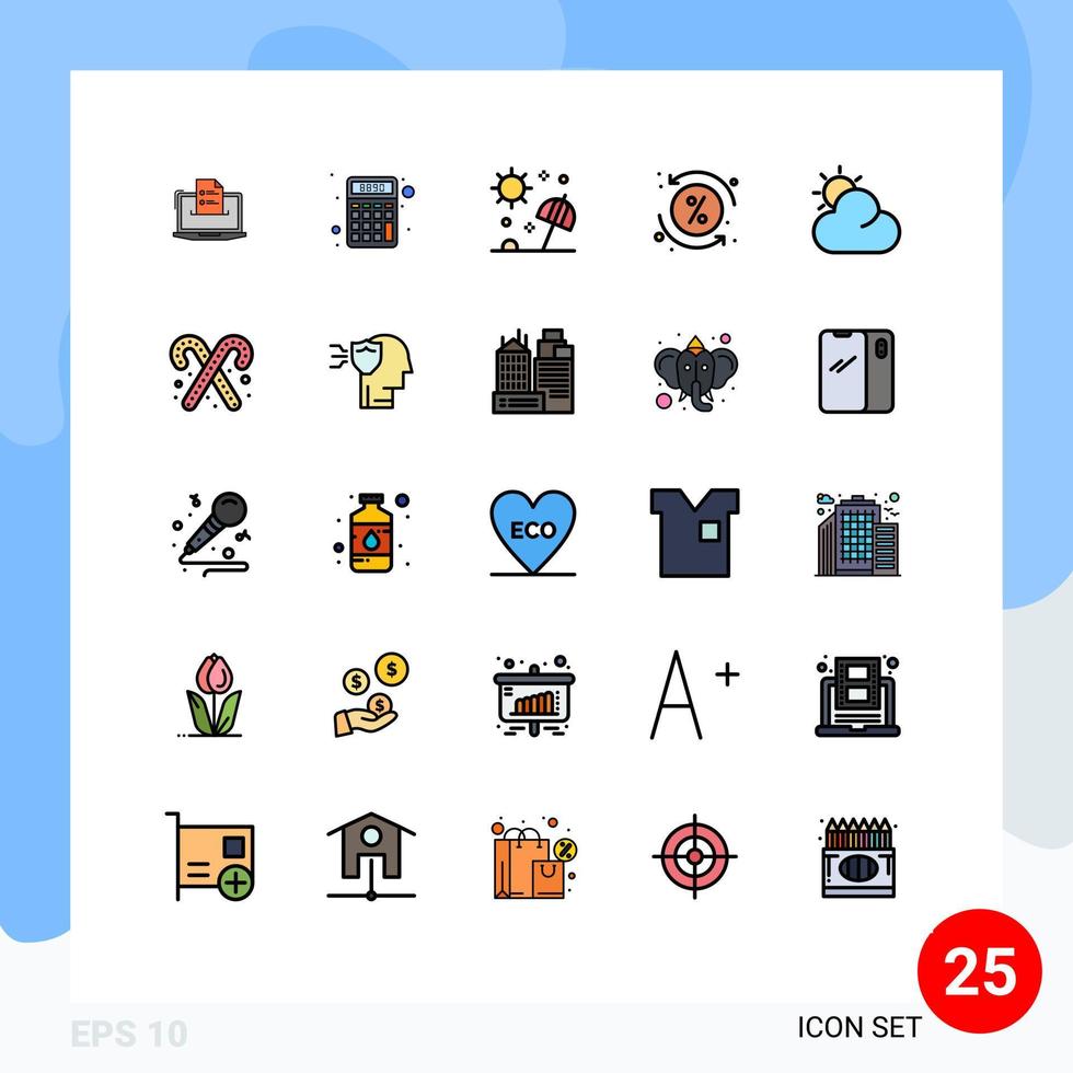 Set of 25 Modern UI Icons Symbols Signs for loan travel finance summer parasol Editable Vector Design Elements
