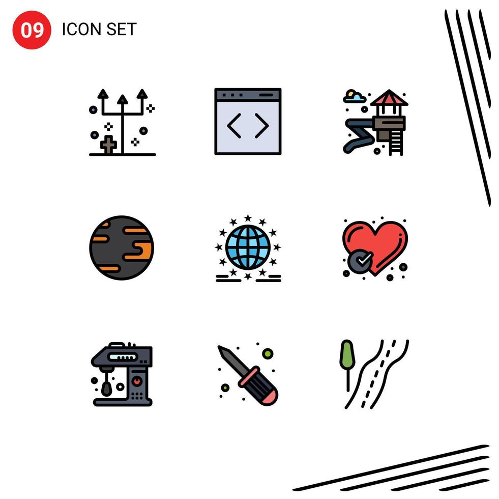 Filledline Flat Color Pack of 9 Universal Symbols of internet gdpr website world earth Editable Vector Design Elements