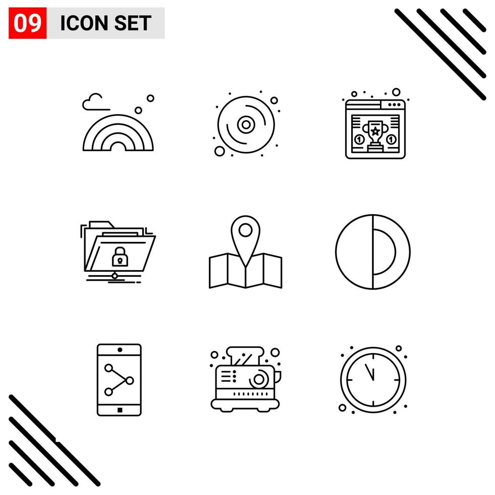 conjunto perfecto de píxeles de iconos de 9 líneas conjunto de iconos de esquema para el diseño de sitios web y la interfaz de aplicaciones móviles vector