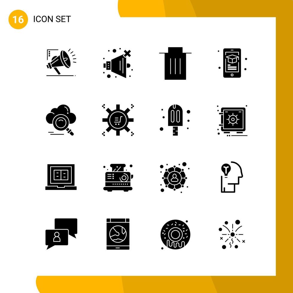 16 Icon Set Solid Style Icon Pack Glyph Symbols isolated on White Backgound for Responsive Website Designing vector
