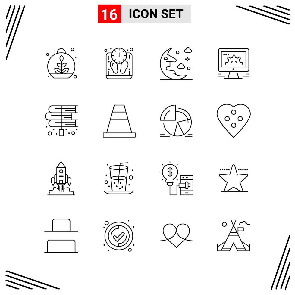 16 iconos estilo de línea basados en cuadrícula símbolos de esquema creativos para el diseño de sitios web signos de icono de línea simple aislados en fondo blanco conjunto de 16 iconos vector