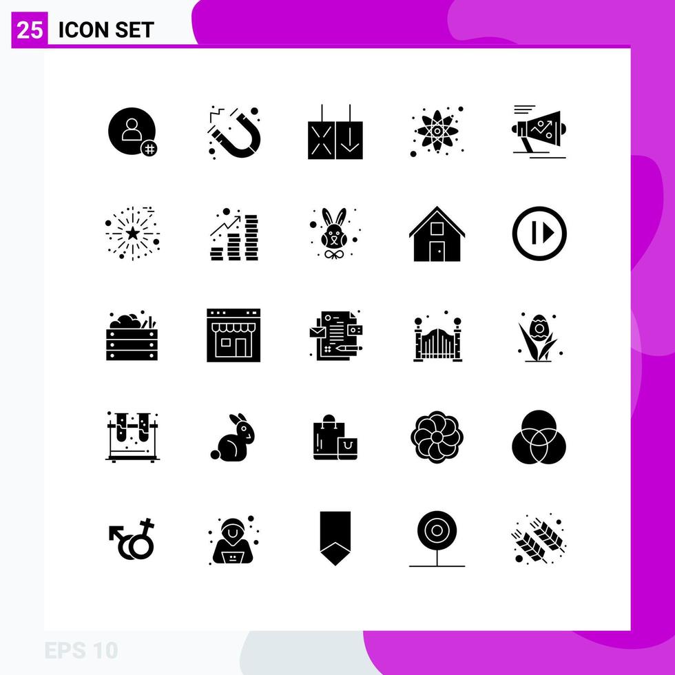 Stock Vector Icon Pack of 25 Line Signs and Symbols for strategy megaphone light marketing react Editable Vector Design Elements