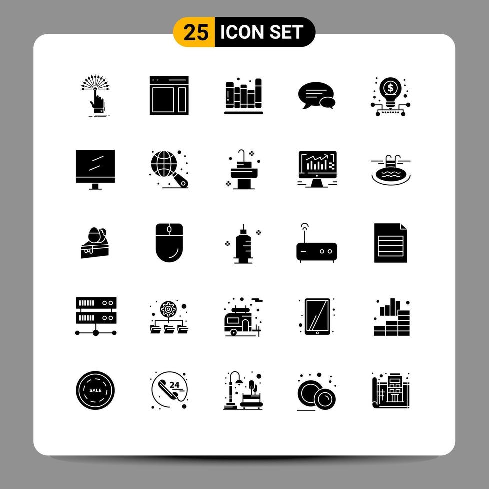 25 Universal Solid Glyphs Set for Web and Mobile Applications chatting communication sidebar chat education Editable Vector Design Elements