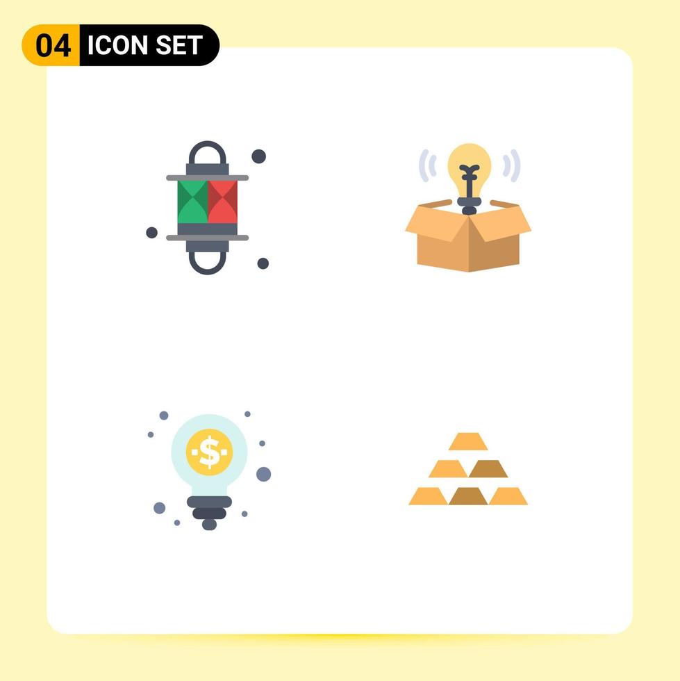4 User Interface Flat Icon Pack of modern Signs and Symbols of lantern bulb lamp bulb money Editable Vector Design Elements