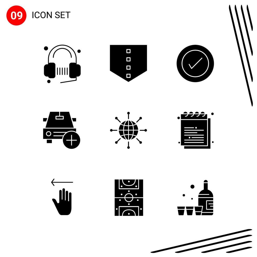 Collection of 9 Vector Icons in solid style Pixle Perfect Glyph Symbols for Web and Mobile Solid Icon Signs on White Background 9 Icons