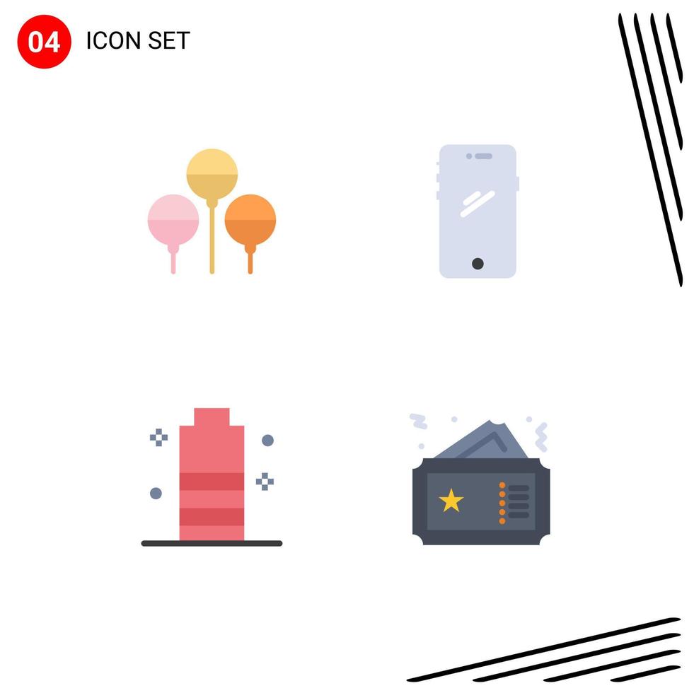 Editable Vector Line Pack of 4 Simple Flat Icons of bloon charging phone android mobile battery Editable Vector Design Elements