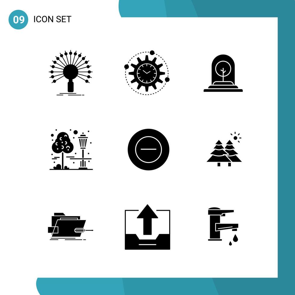 Vector Pack of 9 Glyph Symbols Solid Style Icon Set on White Background for Web and Mobile