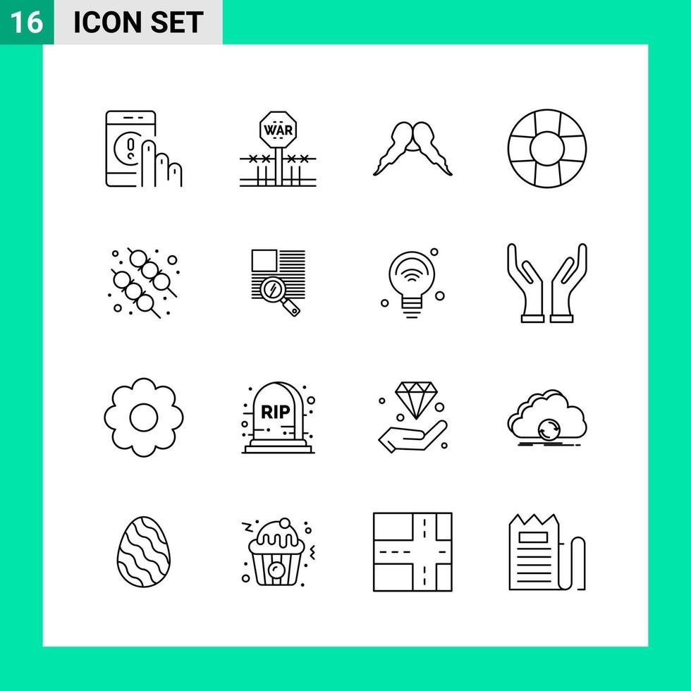 paquete de 16 iconos de estilo de línea establece símbolos de esquema para imprimir signos creativos aislados en fondo blanco vector