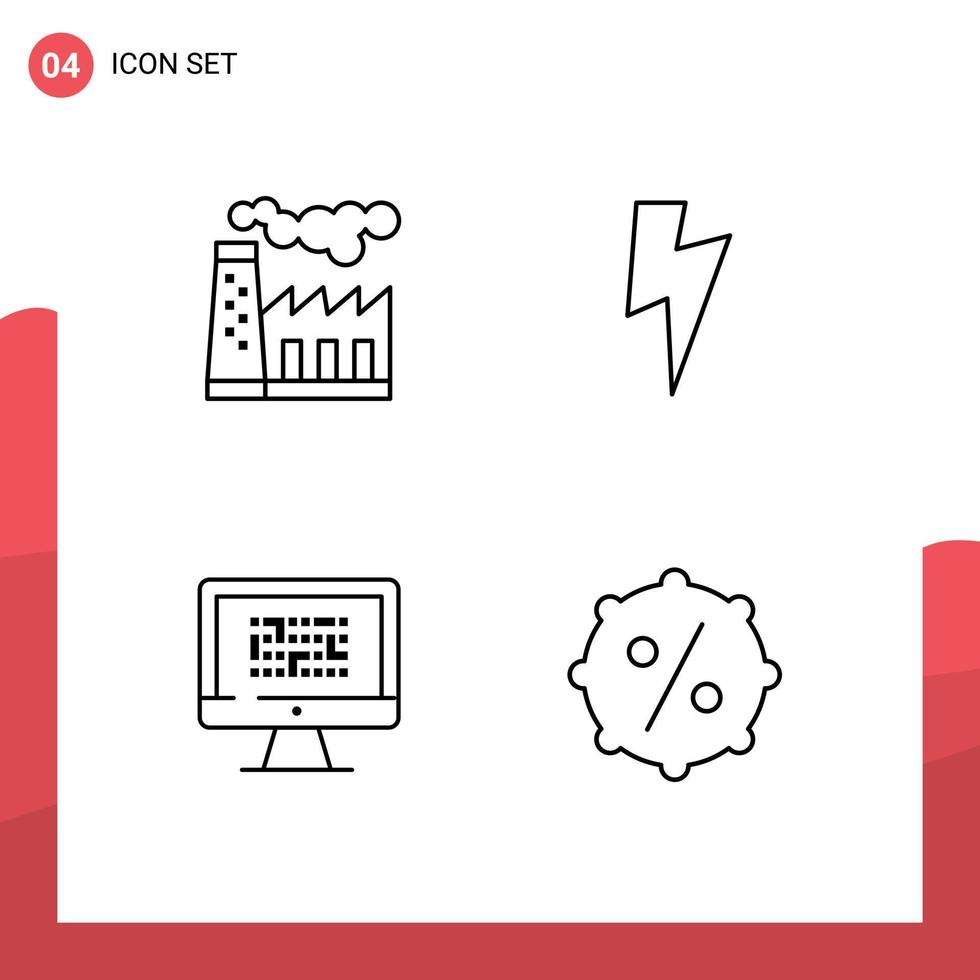 Mobile Interface Line Set of 4 Pictograms of factory ddos smoke ui information Editable Vector Design Elements