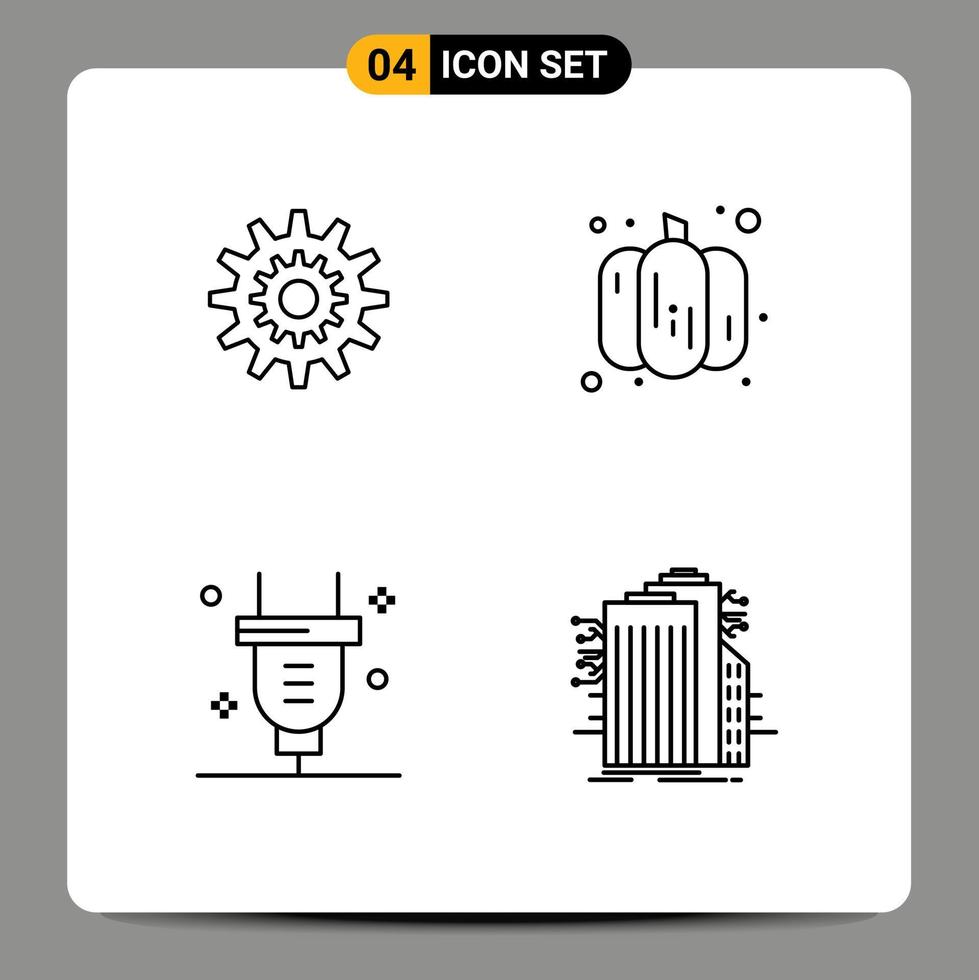 Mobile Interface Line Set of 4 Pictograms of settings vegetable production work power Editable Vector Design Elements