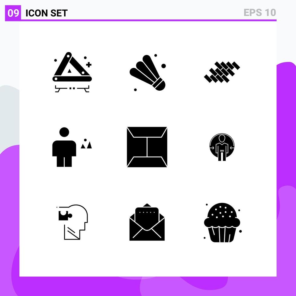 9 Universal Solid Glyphs Set for Web and Mobile Applications envelope human repair country avatar Editable Vector Design Elements