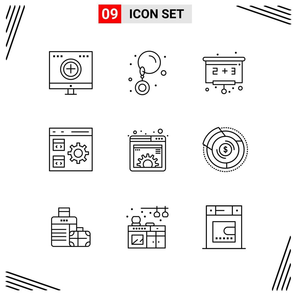 9 Icons Line Style Grid Based Creative Outline Symbols for Website Design Simple Line Icon Signs Isolated on White Background 9 Icon Set vector