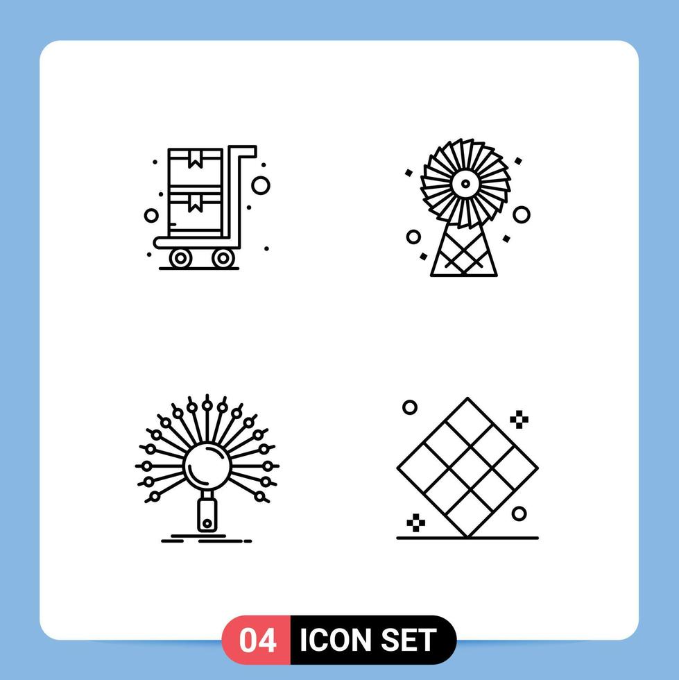 Pack of 4 creative Filledline Flat Colors of shopping informational buildings technology retrieval Editable Vector Design Elements
