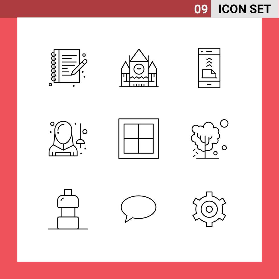 Pack of 9 Modern Outlines Signs and Symbols for Web Print Media such as sport fencing communication avatar phone Editable Vector Design Elements